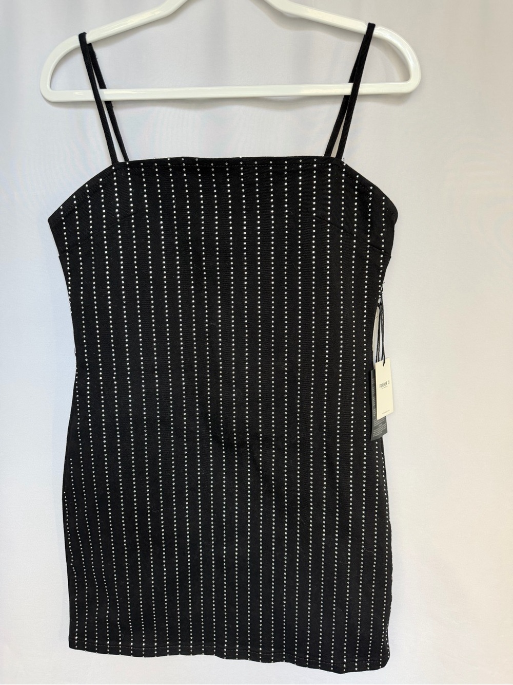 NWT Forever 21 Black Mini Dress clear Rhinestone Dot  Embellishments, Med